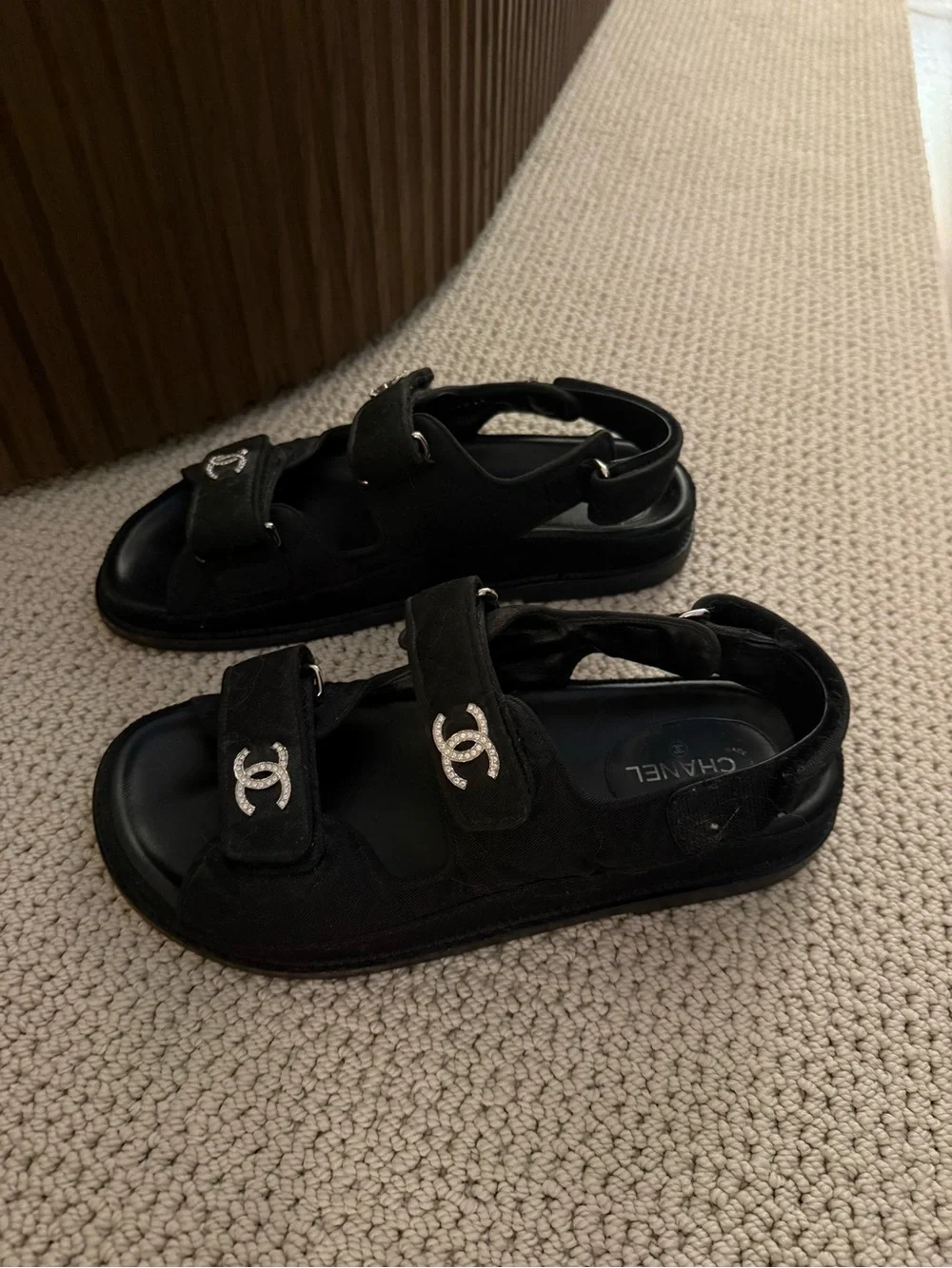 CHANEL BLACK DAD SANDALS CANVAS - SIZE 39